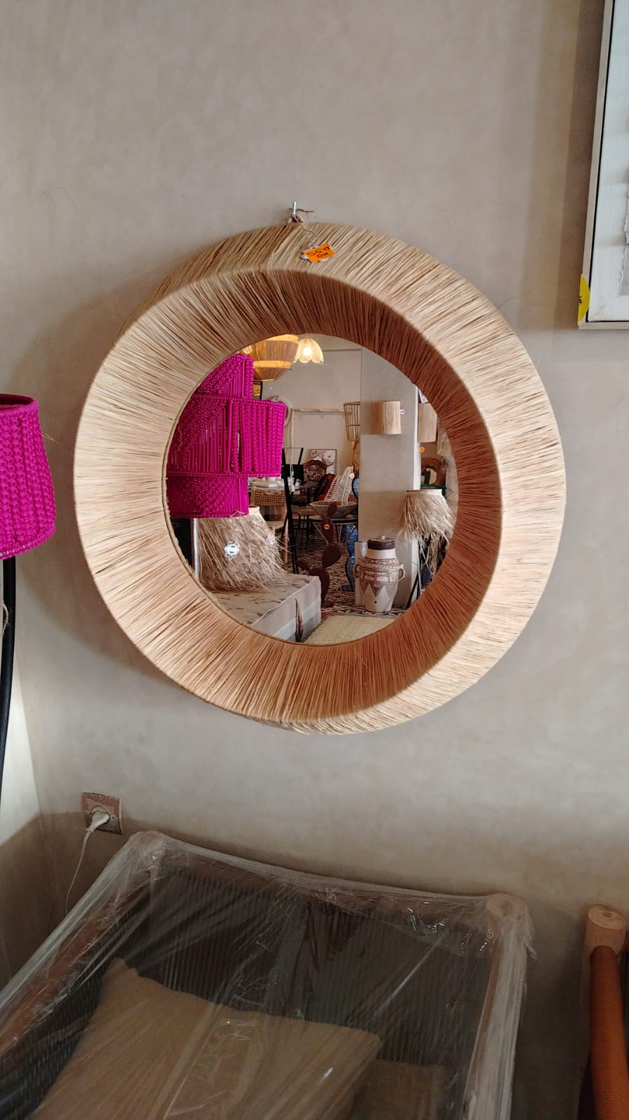 Miroir Mural Circulaire, Design Texturé et Chaleureux