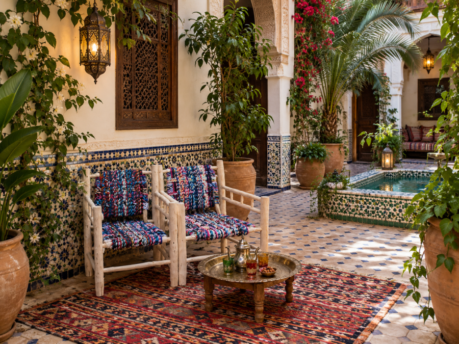 Fauteuils traditionnels marocains dans un riad